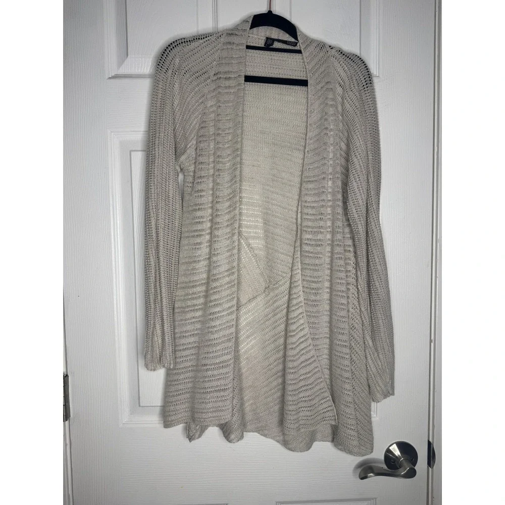 Eileen Fisher Open‎ Front 100% Linen Oatmeal Cardigan Size Small Lagenlook